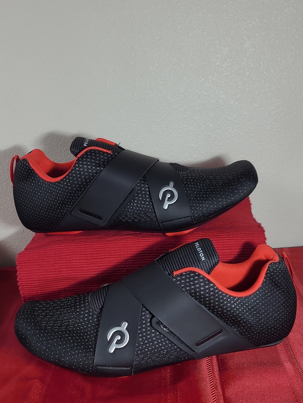 Peloton Black Altos Cycling Shoes with Red Accents
